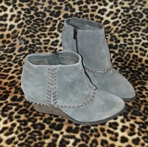 Reba Grey Suede Wedge Zip Booties Size 8
